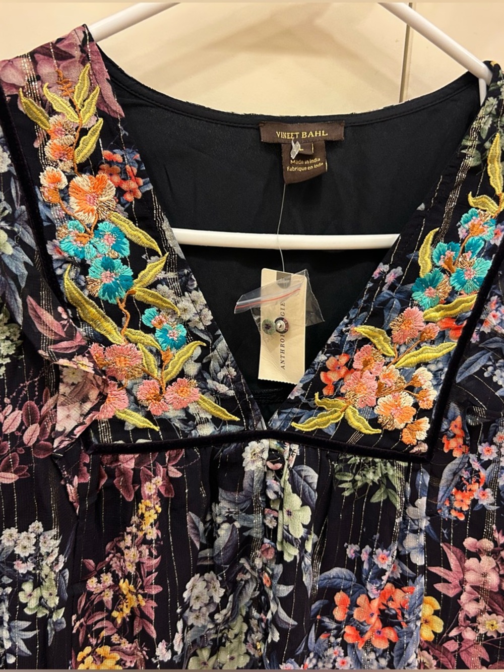 Anthropologie Vineet Bahl Vivienne embroidered navy blue blouses top nwt - Picture 12 of 15
